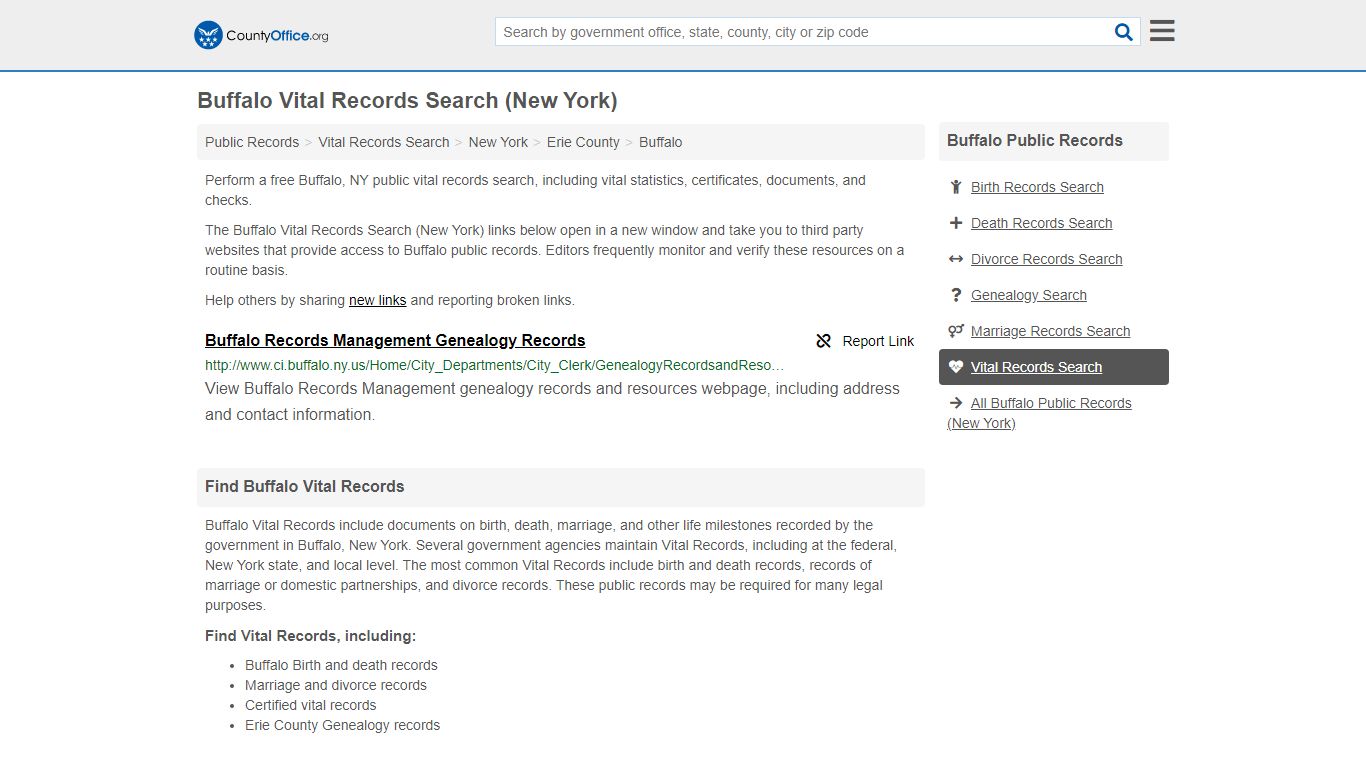 Vital Records Search - Buffalo, NY (Birth, Death, Marriage ...
